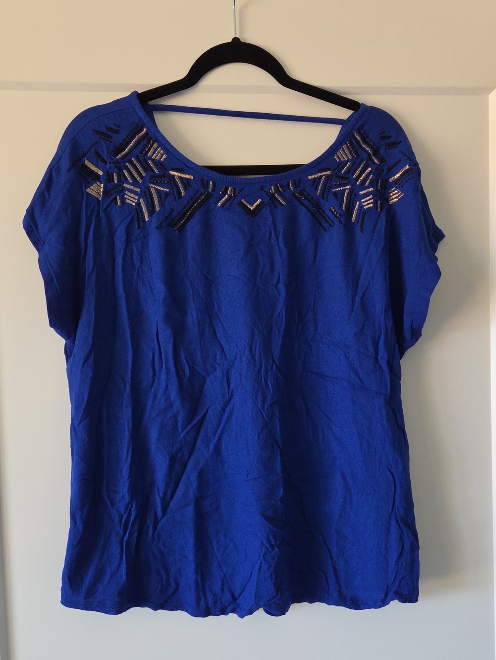 Women’s Embellished Royal Blue Short Sleeve Top